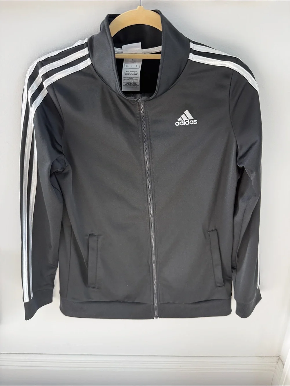 adidas Black Track Jacket with White Stripe Trim